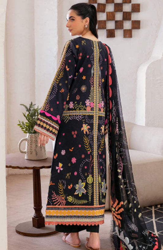 Florent Printed Lawn Unstitched 3 Piece Suit - FL-08 B - FL25LUP - Black - Summer Collection