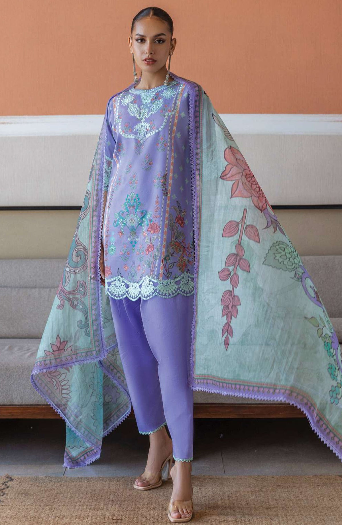 Tahra by Zainab Chottani Embroidered Lawn Unstitched 3 Piece Suit - D-15 - ZC25THEL - Purple - Summer Collection