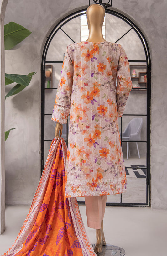 HZ Textile Printed Lawn Unstitched 3 Piece Suit - NJP-03 - HZ25NKJP - Orange - Summer Collection