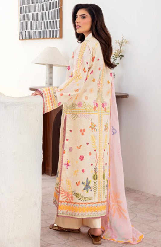 Florent Printed Lawn Unstitched 3 Piece Suit - FL-08 A - FL25LUP - Off White - Summer Collection