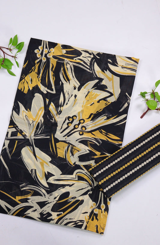 Aura by Amna Khadija Printed Lawn Unstitched 2 Piece Suit - D-08 - AM25AURA - Black - Summer Collection