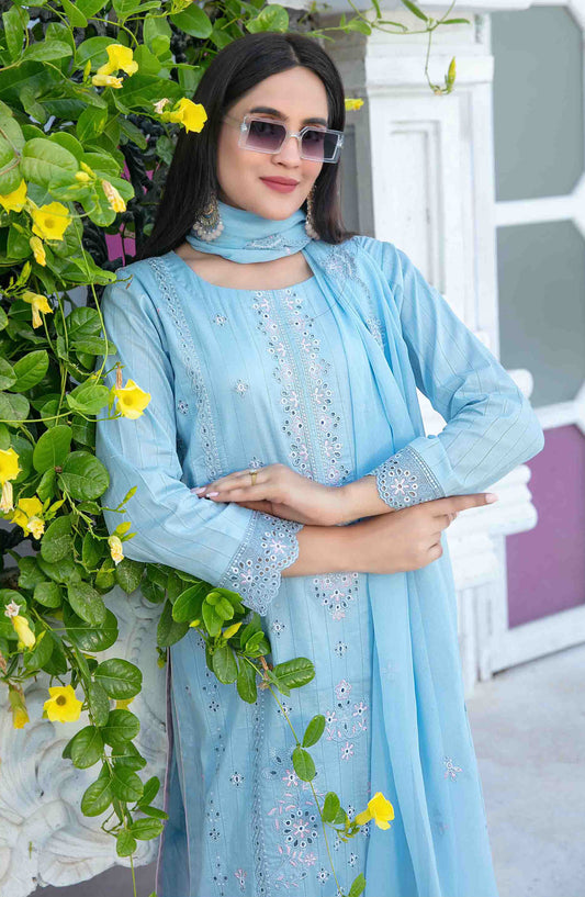 Mihrimia by Tawakkal Fabrics Embroidered Lawn Unstitched 3 Piece Suit - D-1747 - TF25MHNK - Blue - Summer Collection