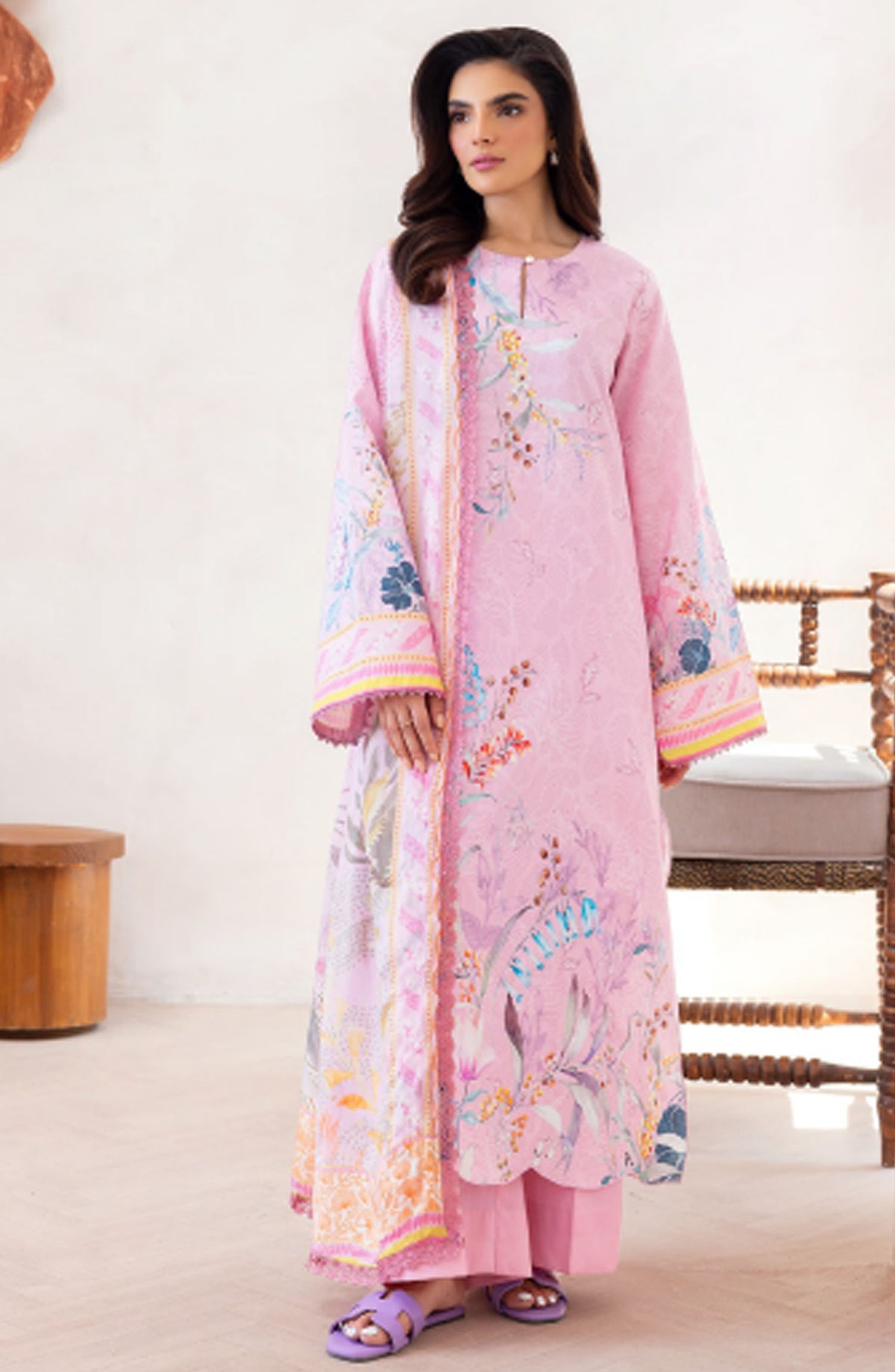 Florent Printed Lawn Unstitched 3 Piece Suit - FL-07 B - FL25LUP - Pink - Summer Collection