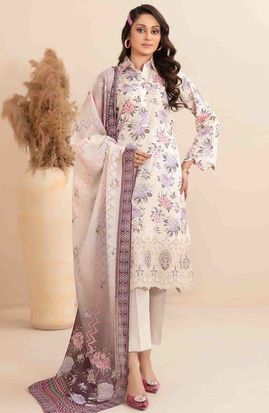 Meheroon by Tawakkal Fabrics Embroidered Lawn Unstitched 3 Piece Suit - D-1105 - TF25MELDPV2 - White - Summer Collection