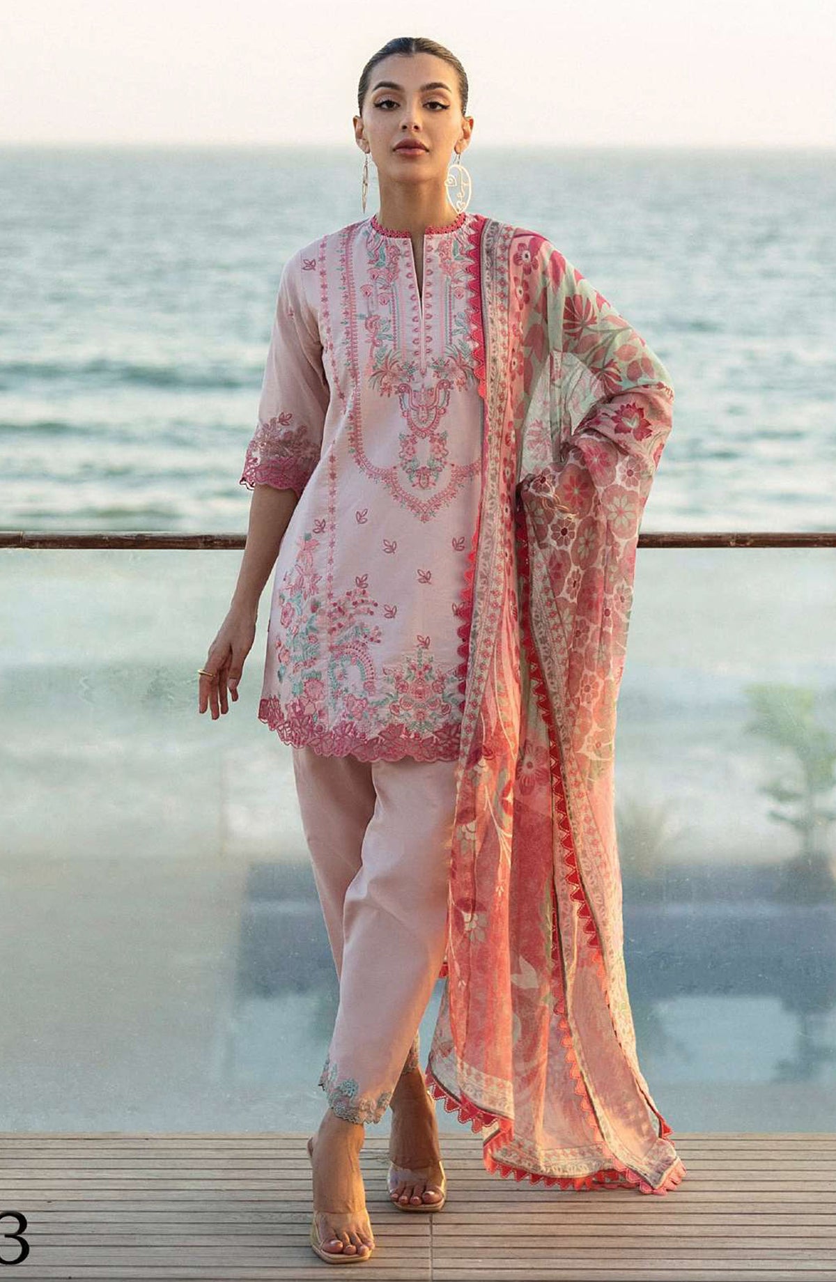 Tahra by Zainab Chottani Embroidered Lawn Unstitched 3 Piece Suit - D-13 - ZC25THEL - Pink - Summer Collection