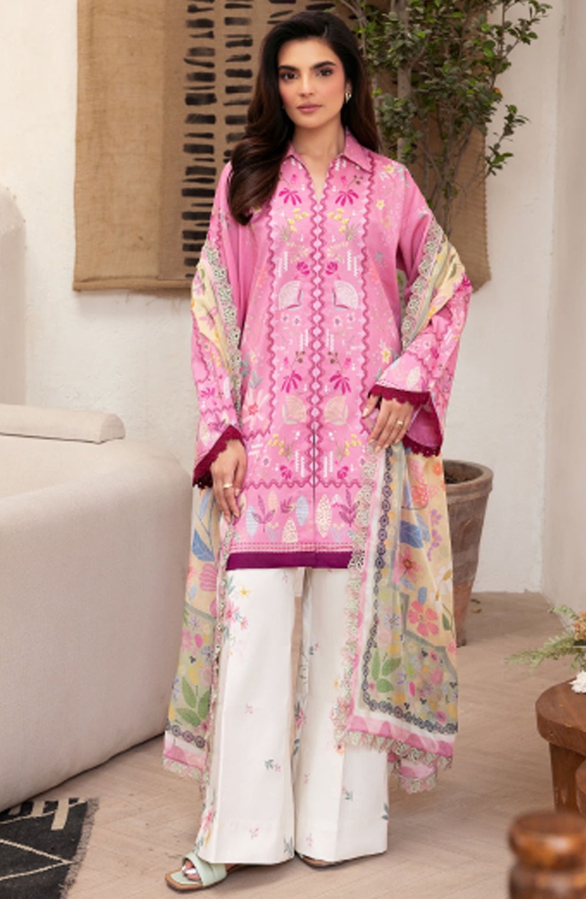 Florent Printed Lawn Unstitched 3 Piece Suit - FL-06 B - FL25LUP - Pink - Summer Collection