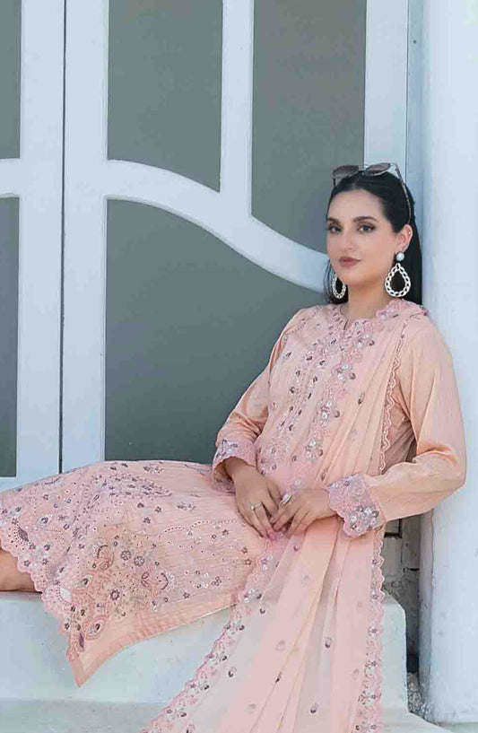 Mihrimia by Tawakkal Fabrics Embroidered Lawn Unstitched 3 Piece Suit - D-1744 - TF25MHNK - Peach - Summer Collection
