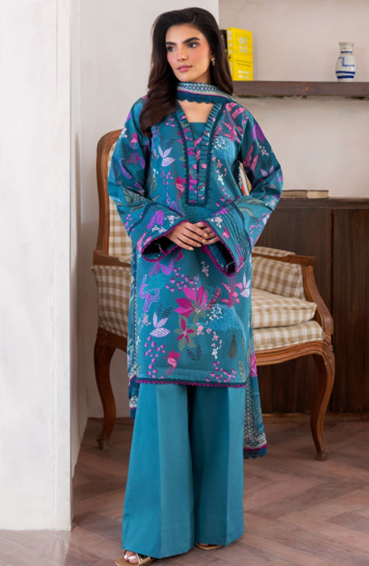 Florent Printed Lawn Unstitched 3 Piece Suit - FL-05 B - FL25LUP - Blue - Summer Collection