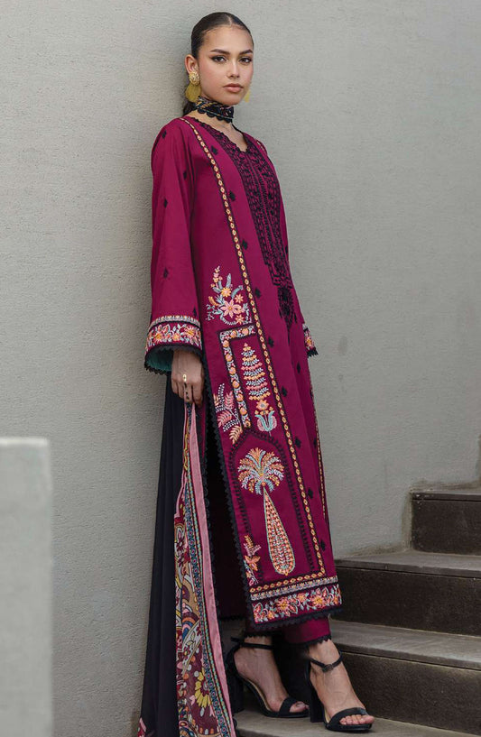 Tahra by Zainab Chottani Embroidered Lawn Unstitched 3 Piece Suit - D-12 - ZC25THEL - Magenta - Summer Collection