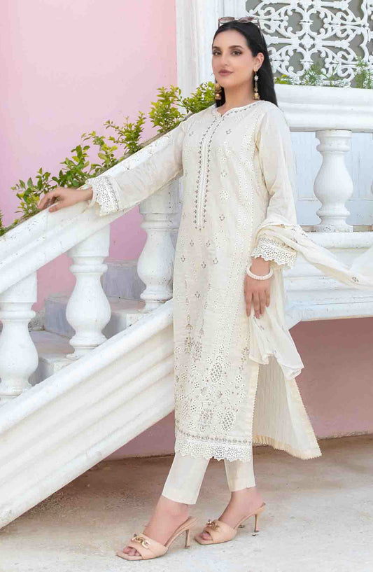 Mihrimia by Tawakkal Fabrics Embroidered Lawn Unstitched 3 Piece Suit - D-1743 - TF25MHNK - Off White - Summer Collection