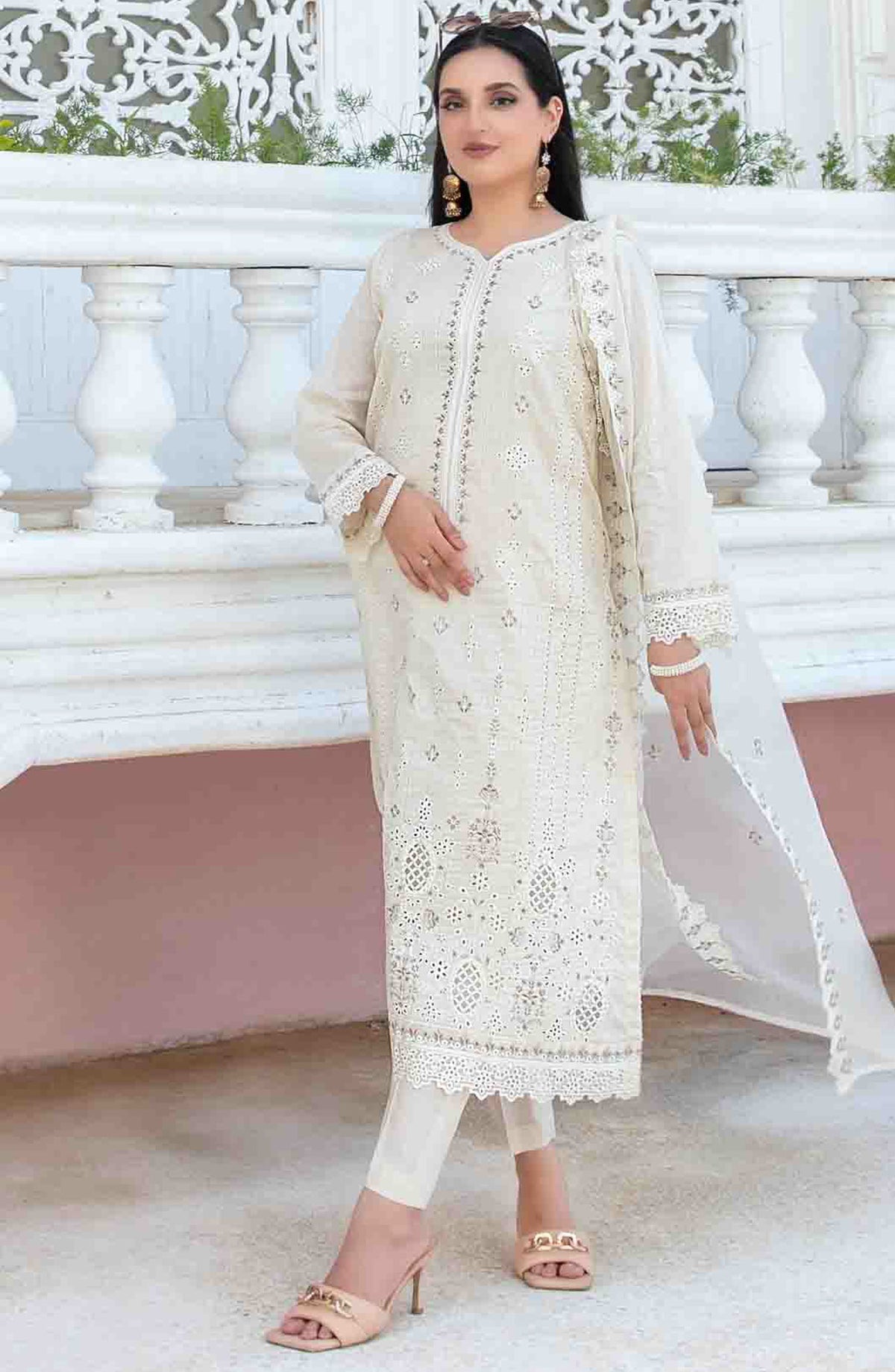 Mihrimia by Tawakkal Fabrics Embroidered Lawn Unstitched 3 Piece Suit - D-1743 - TF25MHNK - Off White - Summer Collection