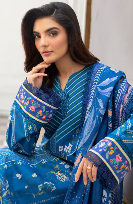 Florent Printed Lawn Unstitched 3 Piece Suit - FL-04 A - FL25LUP - Blue - Summer Collection