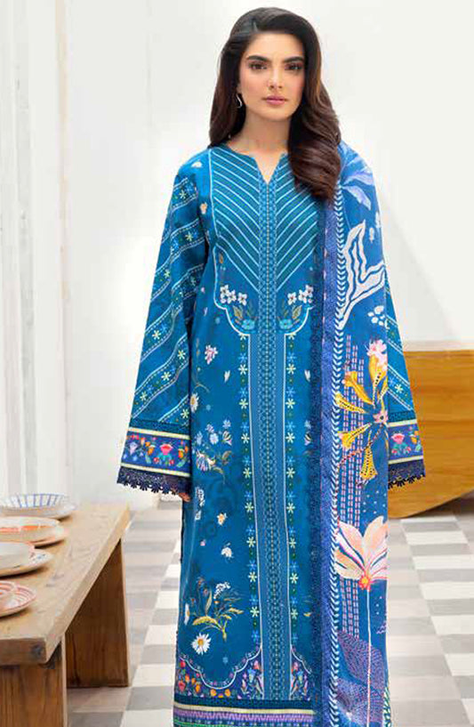 Florent Printed Lawn Unstitched 3 Piece Suit - FL-04 A - FL25LUP - Blue - Summer Collection