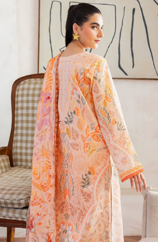 Florent Printed Lawn Unstitched 3 Piece Suit - FL-03 A - FL25LUP - Orange - Summer Collection