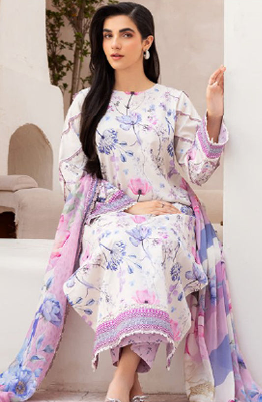 Florent Printed Lawn Unstitched 3 Piece Suit - FL-02 B - FL25LUP - White - Summer Collection