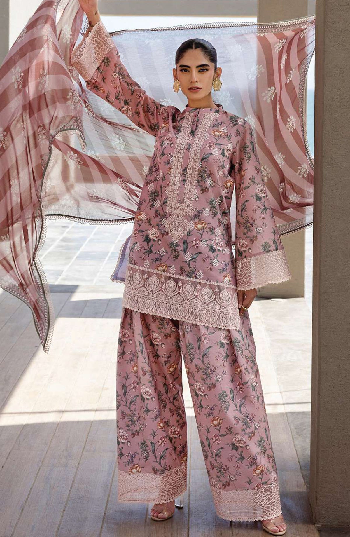 Tahra by Zainab Chottani Embroidered Lawn Unstitched 3 Piece Suit - D-09 - ZC25THEL - Pink - Summer Collection
