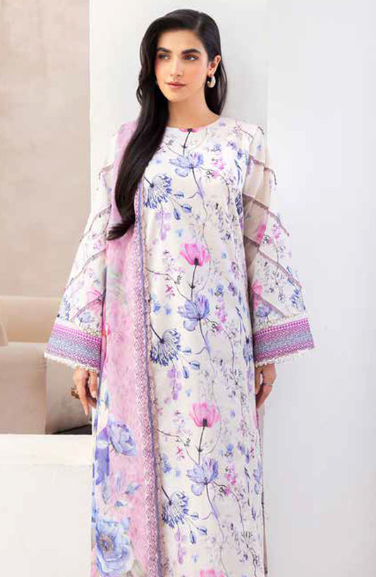 Florent Printed Lawn Unstitched 3 Piece Suit - FL-02 B - FL25LUP - White - Summer Collection