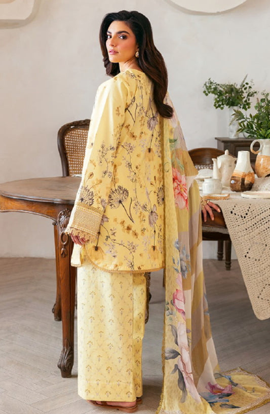 Florent Printed Lawn Unstitched 3 Piece Suit - FL-02 A - FL25LUP - Yellow - Summer Collection
