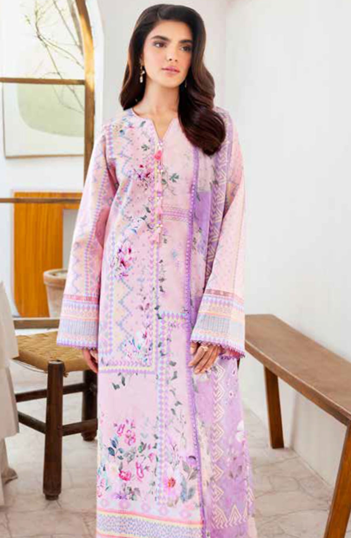 Florent Printed Lawn Unstitched 3 Piece Suit - FL-01 B - FL25LUP - Pink - Summer Collection