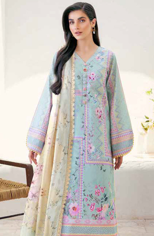 Florent Printed Lawn Unstitched 3 Piece Suit - FL-01 A - FL25LUP - Blue - Summer Collection