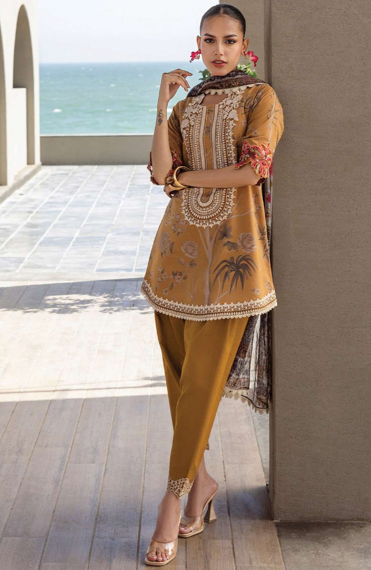 Tahra by Zainab Chottani Embroidered Lawn Unstitched 3 Piece Suit - D-06 - ZC25THEL - Mustard - Summer Collection