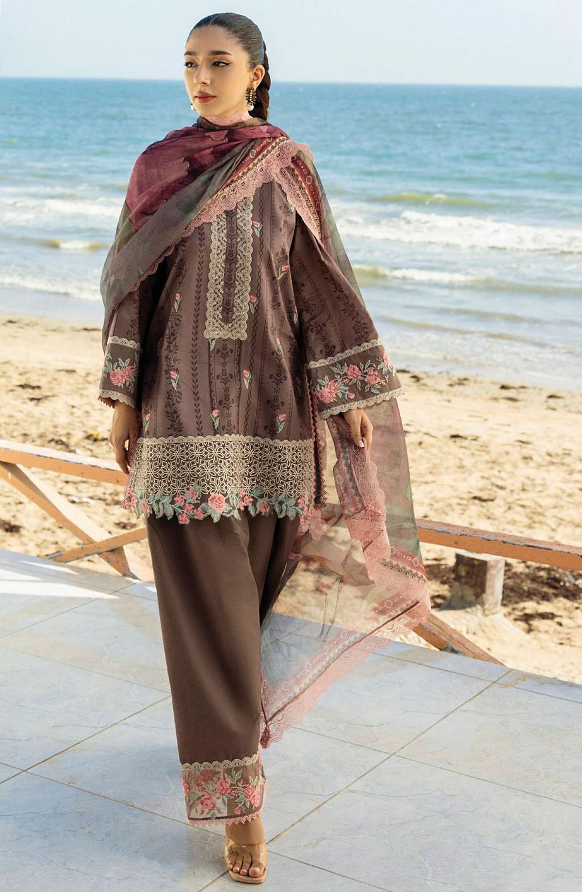 Tahra by Zainab Chottani Embroidered Lawn Unstitched 3 Piece Suit - D-04 - ZC25THEL - Brown - Summer Collection