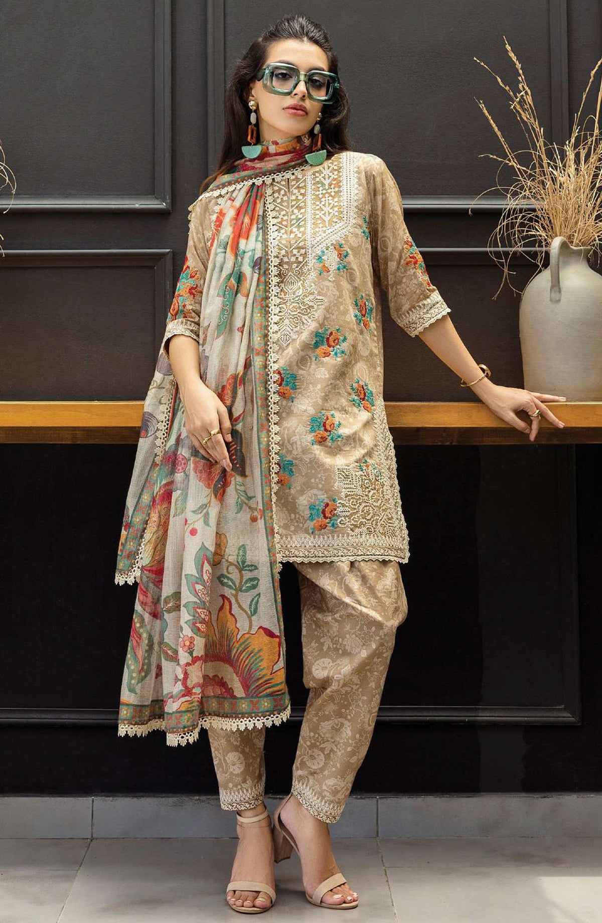 Tahra by Zainab Chottani Embroidered Lawn Unstitched 3 Piece Suit - D-03 - ZC25THEL - Beige - Summer Collection