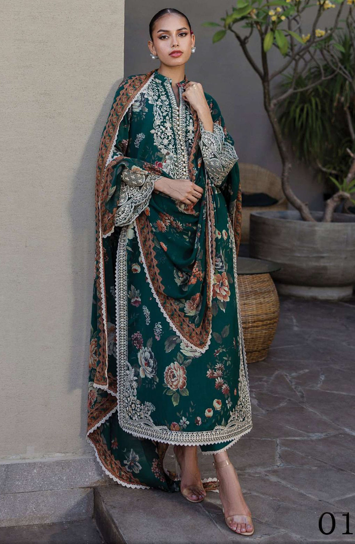 Tahra by Zainab Chottani Embroidered Lawn Unstitched 3 Piece Suit - D-01 - ZC25THEL - Green - Summer Collection