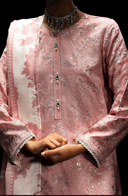 Boutique by Casual lite Embroidered Viscose Stitched 3 Piece - Tea Pink Ensemble - CL25B2 - Pink - Festive Collection