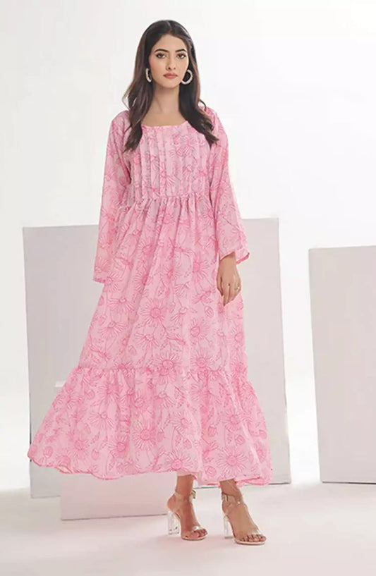 Nazmina Floret Luxury Swiss Lawn Collection 2 Pc - TF-02 Victorian Pink