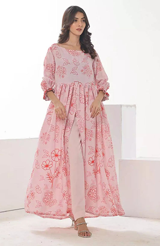 Nazmina Floret Luxury Swiss Lawn Collection 2 Pc - TF-05 Coral Pink