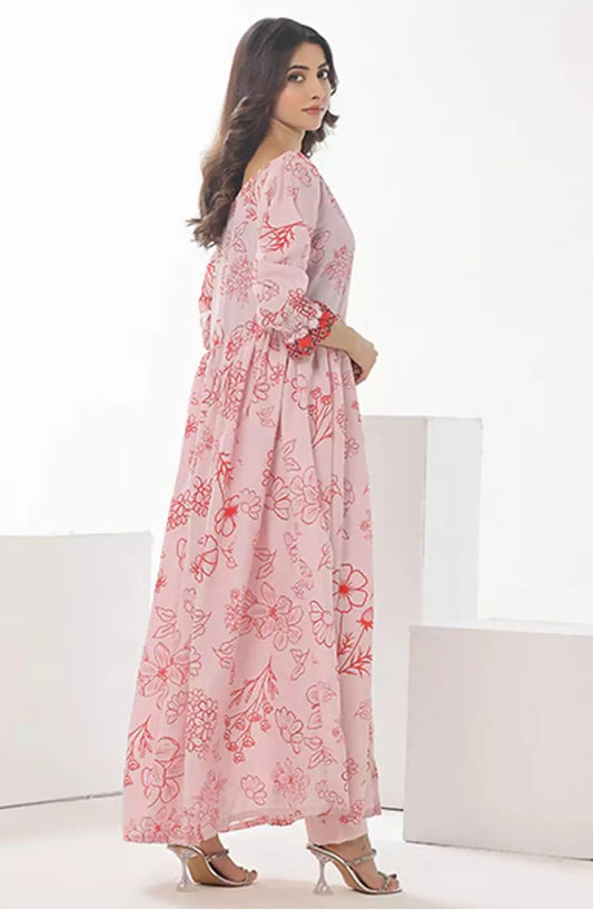 Nazmina Floret Luxury Swiss Lawn Collection 2 Pc - TF-05 Coral Pink