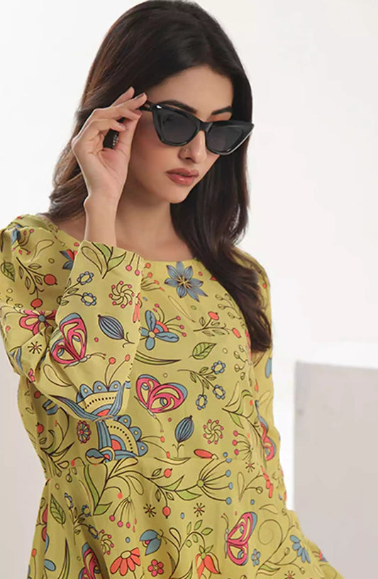 Nazmina Floret Luxury Swiss Lawn Collection 2 Pc - TF-06 Yellow Floral