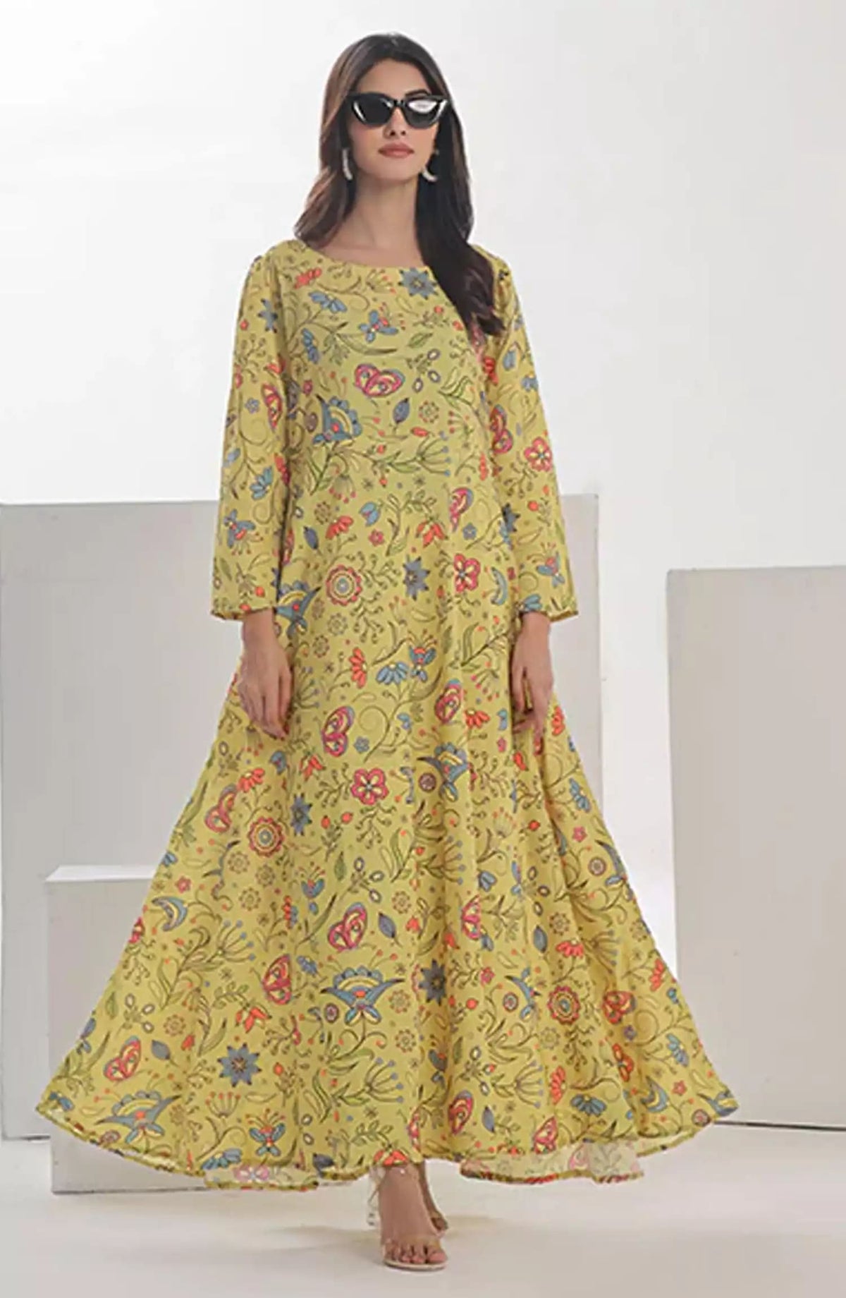 Nazmina Floret Luxury Swiss Lawn Collection 2 Pc - TF-06 Yellow Floral