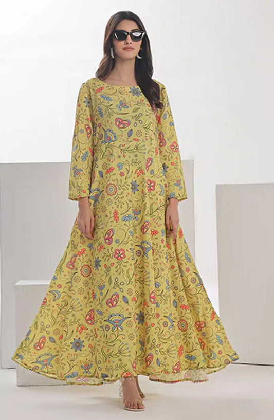 Nazmina Floret Luxury Swiss Lawn Collection 2 Pc - TF-06 Yellow Floral