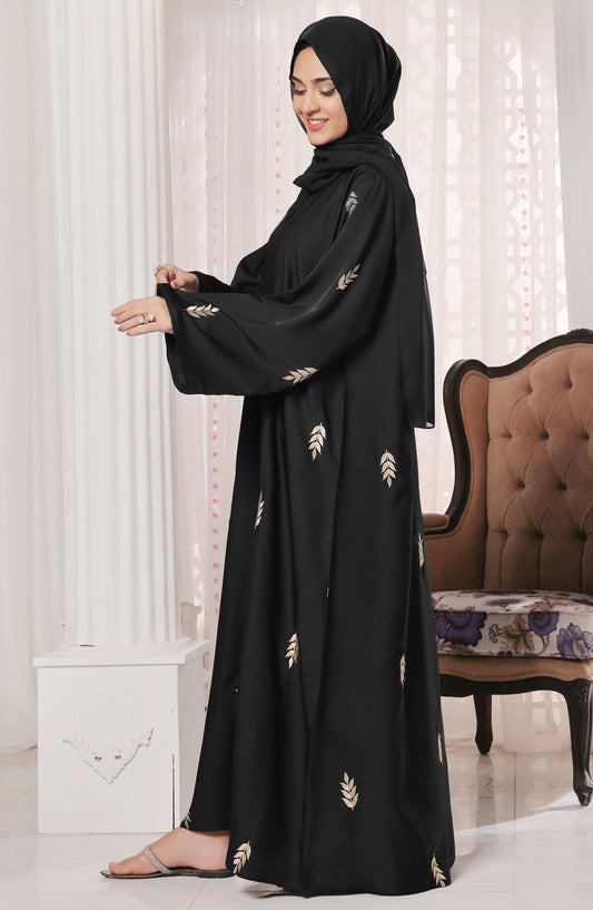 TGM Nazr e Haya Casual Women Abaya Front Closed Luxe Nidha - Black - Zohra Black
