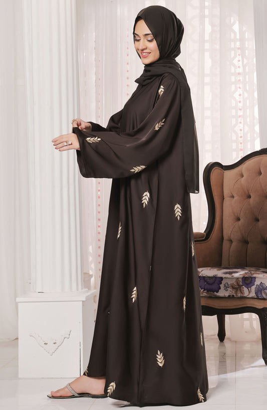 TGM Nazr e Haya Casual Women Abaya Front Closed Luxe Nidha - Brown - Zohra