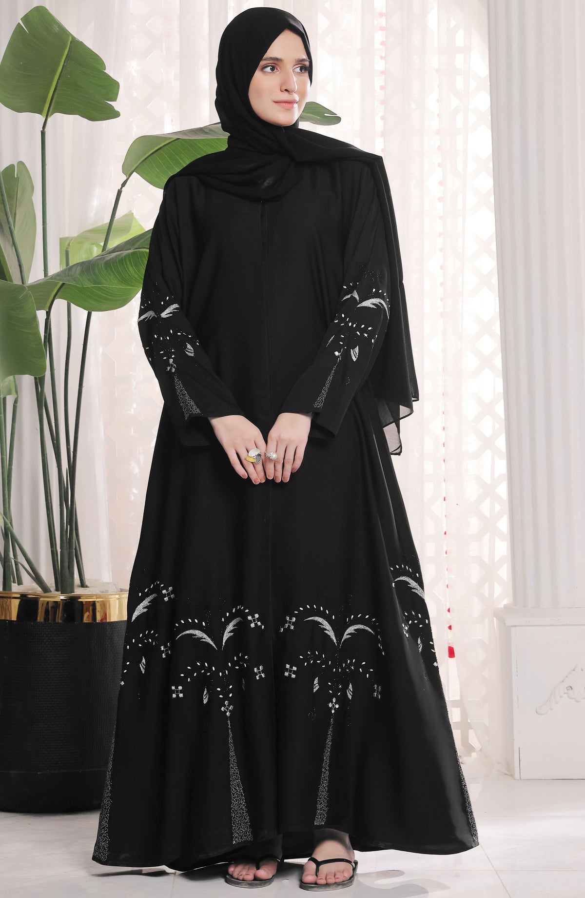 TGM Nazr e Haya Casual Women Abaya Front Open Luxe Nidha - Black - Sughra