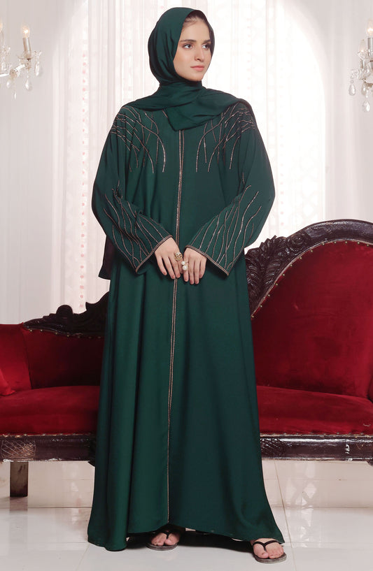 TGM Nazr e Haya Casual Women Abaya Front Open Luxe Nidha - Green - Sajida
