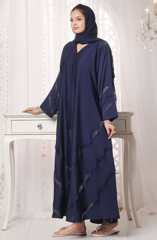 TGM Nazr e Haya Casual Women Abaya Front Open Luxe Nidha - Blue - Raya