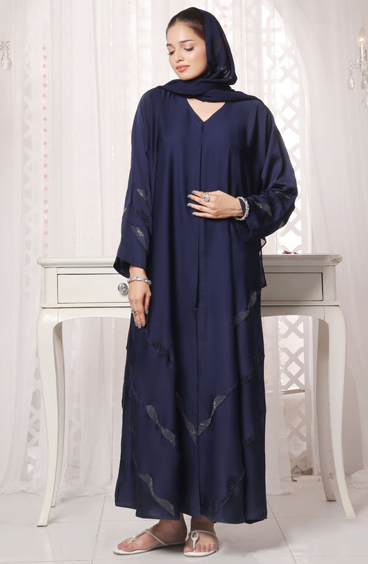 TGM Nazr e Haya Casual Women Abaya Front Open Luxe Nidha - Blue - Raya