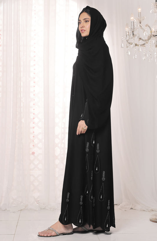 TGM Nazr e Haya Casual Women Abaya Front Open Luxe Nidha - Black - Nadia