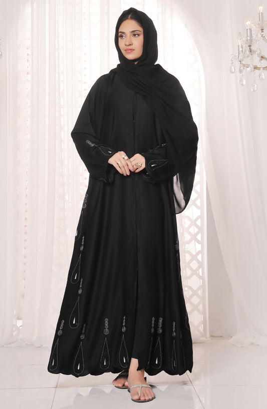 TGM Nazr e Haya Casual Women Abaya Front Open Luxe Nidha - Black - Nadia