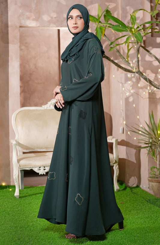 TGM Nazr e Haya Casual Women Abaya Front Open Luxe Nidha - Green - Muneeza Green
