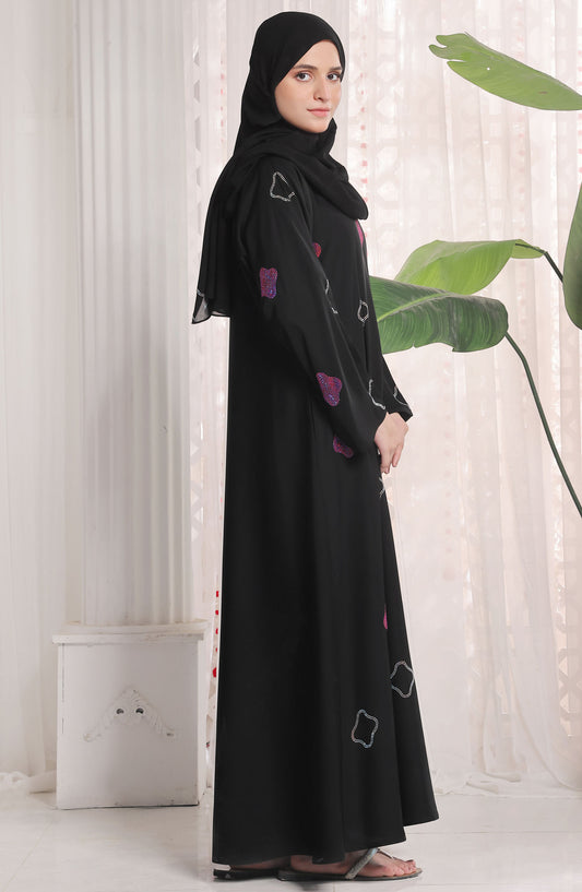 TGM Nazr e Haya Casual Women Abaya Front Open Luxe Nidha - Black - Muneeza