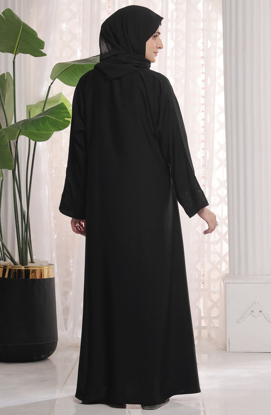 TGM Nazr e Haya Casual Women Abaya Front Open Luxe Nidha - Black - Kanwal