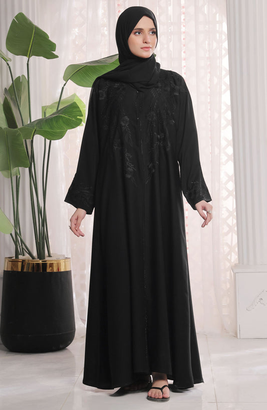 TGM Nazr e Haya Casual Women Abaya Front Open Luxe Nidha - Black - Kanwal