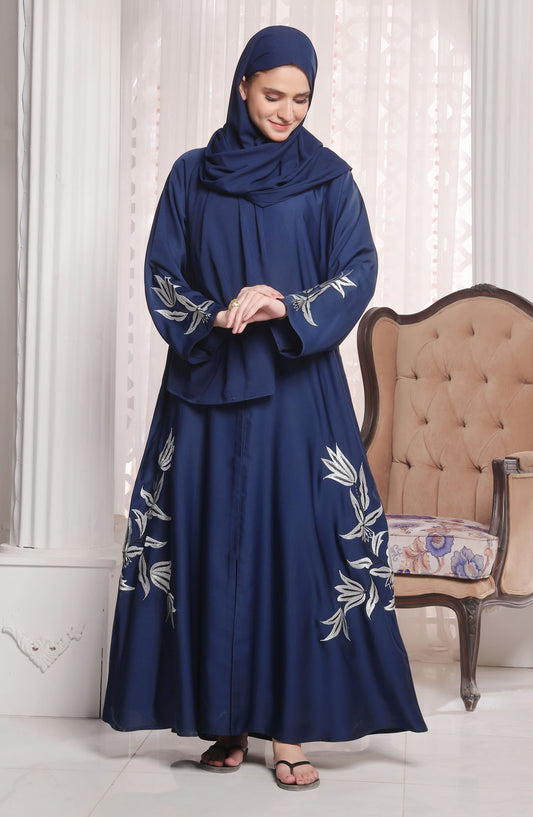 TGM Nazr e Haya Casual Women Abaya Front Open Luxe Nidha - Blue - Blue Essence