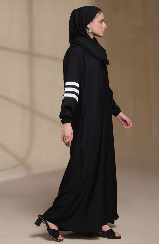 TGM Nazr e Haya Casual Women Abaya Front Closed Luxe Nidha - Black - Blaze Black