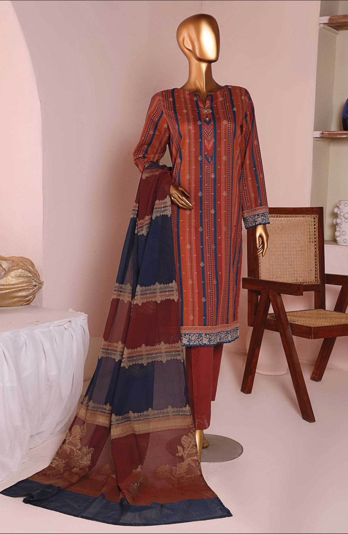 HZ Textile Printed Jacquard Unstitched 3 Piece - TJS-1203 - HZ25TJ - Poppy Red - Winter Collection